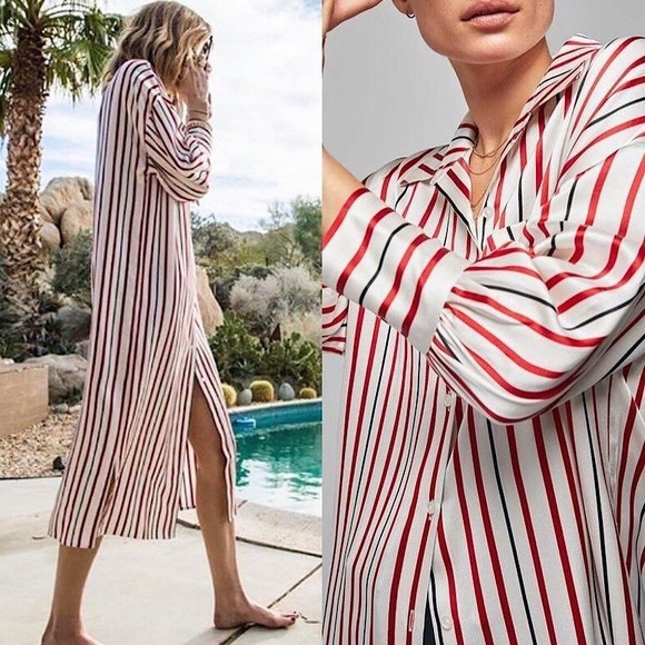 NWT Anine Bing Milly Silk Red Striped Dress - Picture 3 of 10